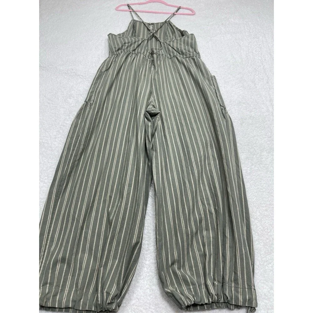 Free People Jumpsuit Women Gray Stripe Cotton Verona Bare Boho Retro Size XL New